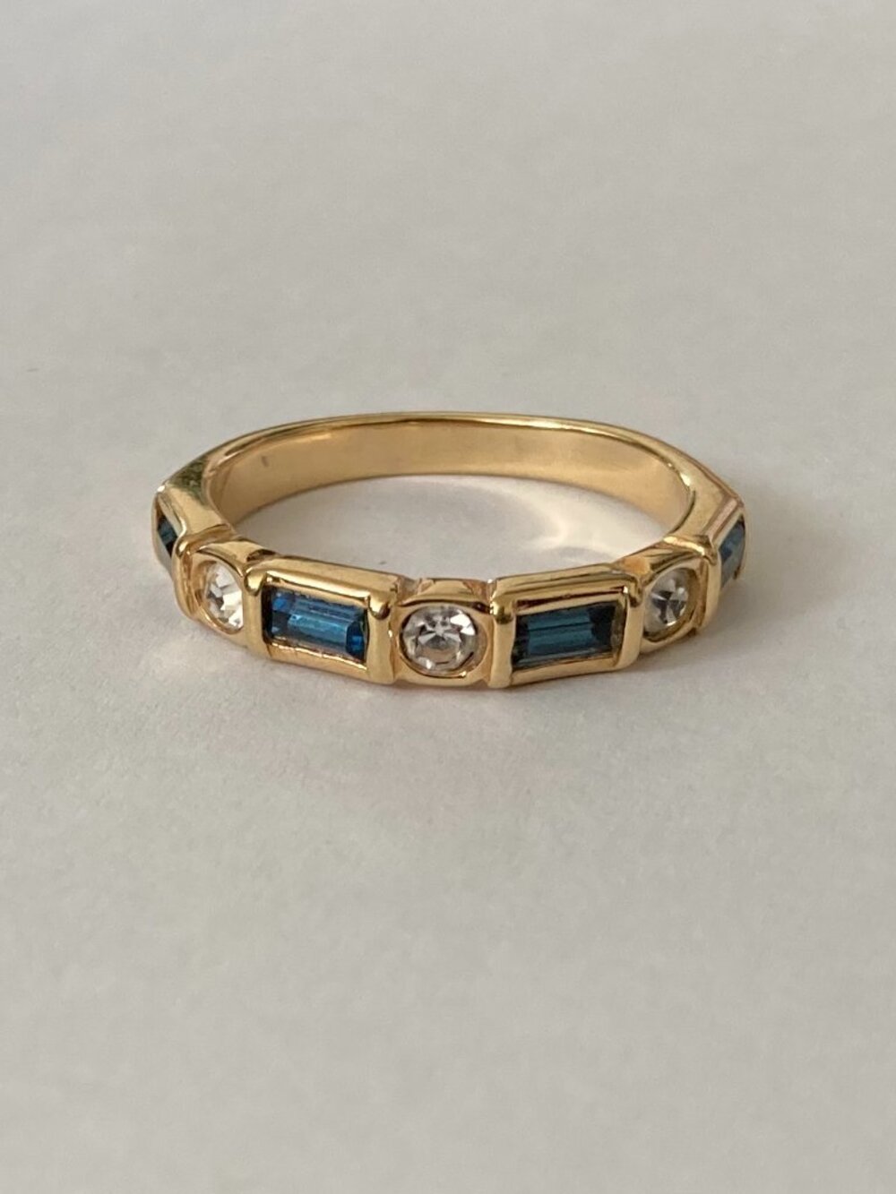 Gold Ring with White & Blue Stones Size 8 US